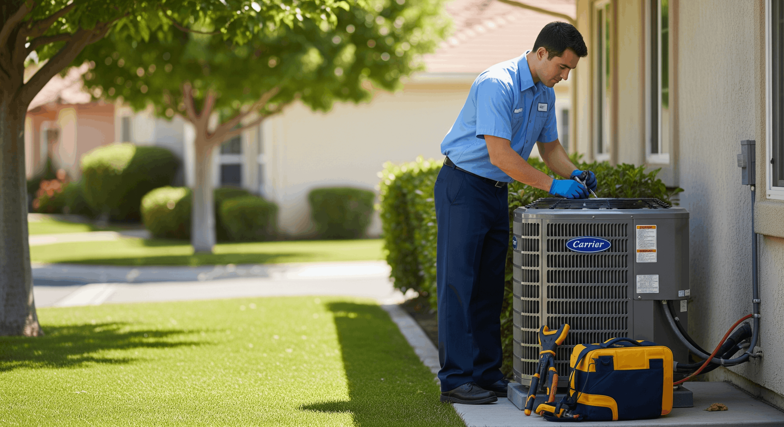 Technician inspecting indoor furnace system during routine seasonal HVAC service