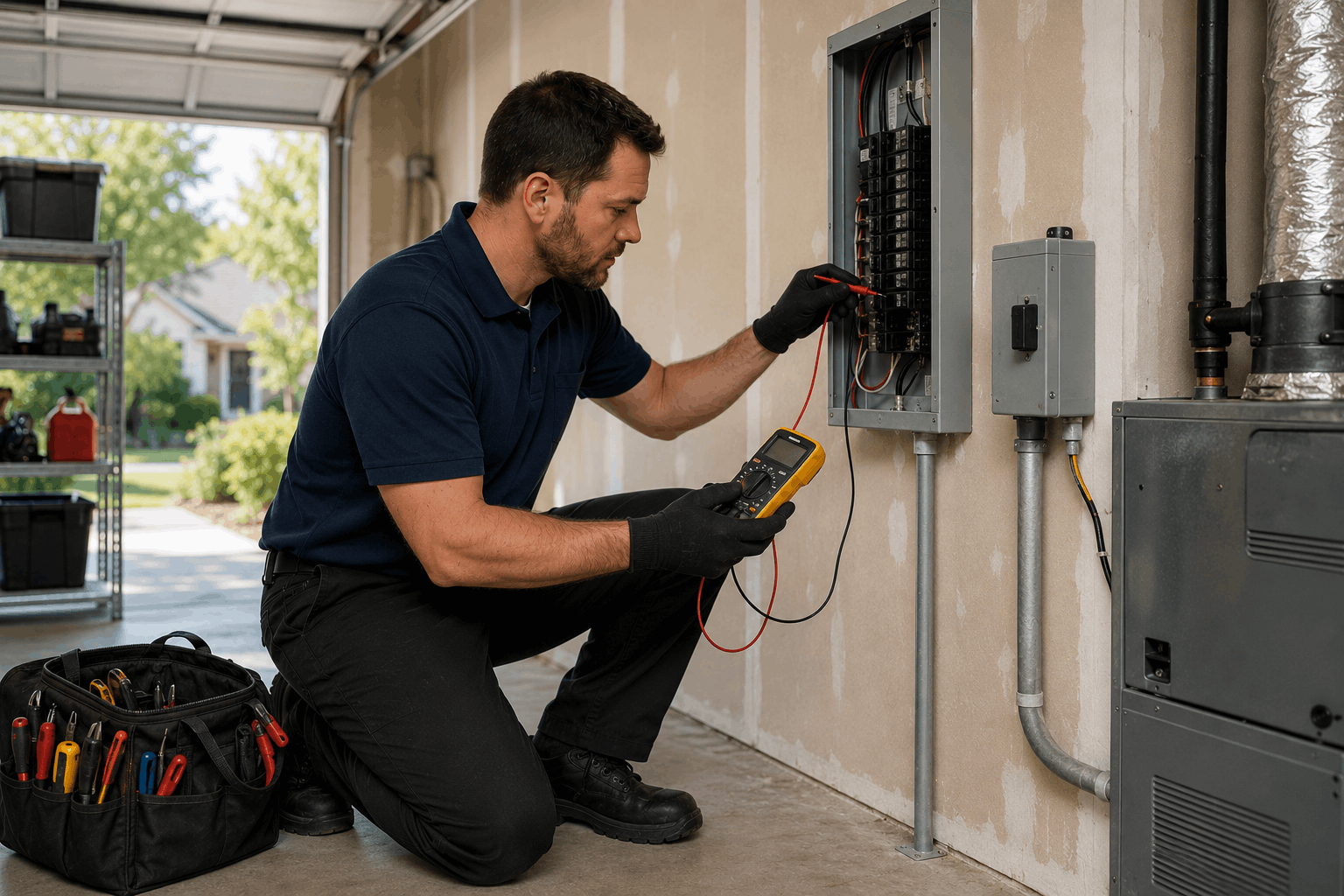 HVAC technician troubleshooting electrical issues when AC breaker keeps tripping